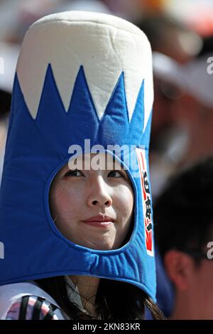 Torcedora do Japão during the FIFA World Cup Qatar 2022 match, Group E, between Japan and Costa Rica played at Ahmed bin Ali Stadium on Nov 27, 2022 in Ar-Rayyan, Qatar. (Photo by PRESSIN) Stock Photo