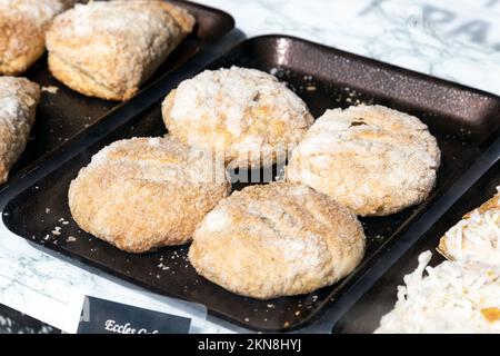 Eccles Cakes at a bakery in Chislehurst, Bromley, London, UK Stock Photo