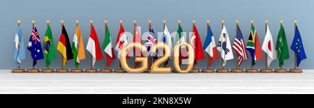 Set flags G20. 3D illustration Stock Photo