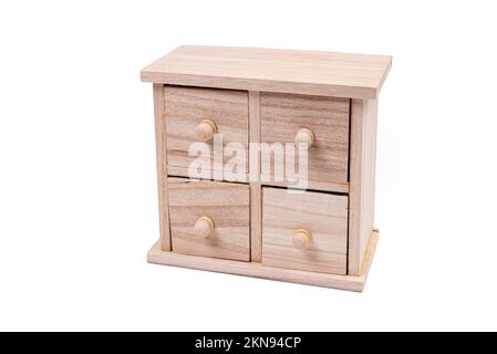 Small wooden box with cells isolated on a white background front view Stock Photo