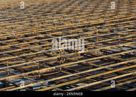 Steel reinforcement, reinforcement mesh of a floor slab Stock Photo