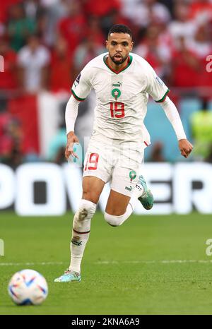 Doha, Qatar, 27th November 2022. Youssef En-Nesyri of Morocco  during the FIFA World Cup 2022 match at Al Thumama Stadium, Doha. Picture credit should read: David Klein / Sportimage Stock Photo
