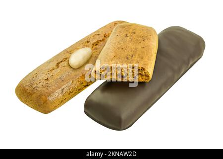 2 various ginger bread cakes with chocolate and almonds isolated on white background Stock Photo