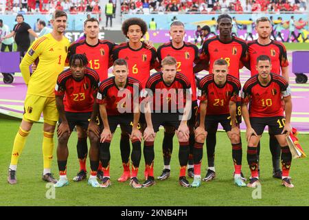 Doha, Qatar. 27th Nov, 2022. Belgium team photo during the FIFA World Cup Qatar 2022 Group F match between Belgium and Morocco at Al Thumama Stadium, Doha, Qatar on 27 November 2022. Photo by Peter Dovgan. Editorial use only, license required for commercial use. No use in betting, games or a single club/league/player publications. Credit: UK Sports Pics Ltd/Alamy Live News Stock Photo