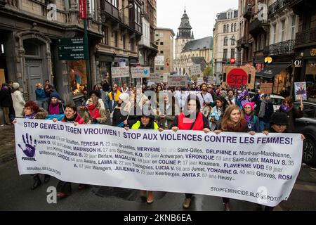 Illustration picture shows National demonstration against violence against women organized by the Mirabal platform, in Brussel, Sunday 27 November 2022. BELGA PHOTO NICOLAS MAETERLINCK Stock Photo