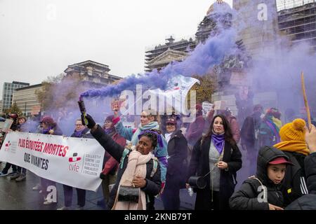 Illustration picture shows National demonstration against violence against women organized by the Mirabal platform, in Brussel, Sunday 27 November 2022. BELGA PHOTO NICOLAS MAETERLINCK Stock Photo