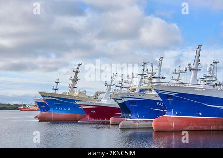 fresh painted fishtrawler in the fishing harbor of Killybeg, County Donegal, Republic of Ireland Stock Photo