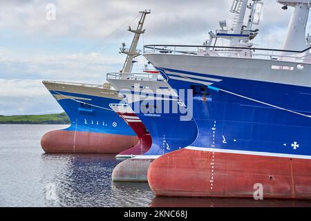 fresh painted fishtrawler in the fishing harbor of Killybeg, County Donegal, Republic of Ireland Stock Photo