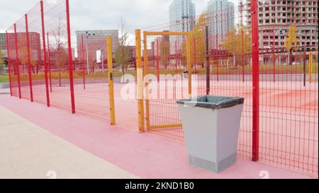 street gym outdoor fitness with exercise equipment pink color.concept  street gym sport Stock Video Footage - Alamy