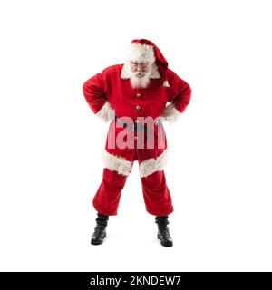 You behaved well in this year? Serious Santa Claus look at camera with calm confident concentrated face isolated on white background Stock Photo