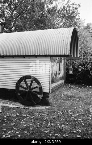 Wagon in the Woods shepherds hut, Hampshire, England, United Kingdom. Stock Photo