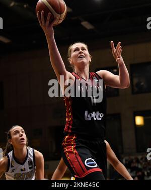 Belgium's Emma Meesseman And Bih's Milina Miseljic Fight For The Ball 