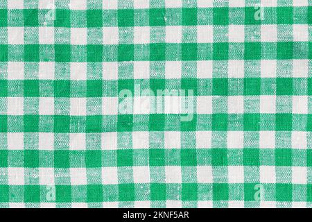 Natural Linen Country Plaid Tartan Kitchen Fabric Material Abstract Check Texture Background Texture, Green White. Flannel Tartan Patterns. Trendy Stock Photo