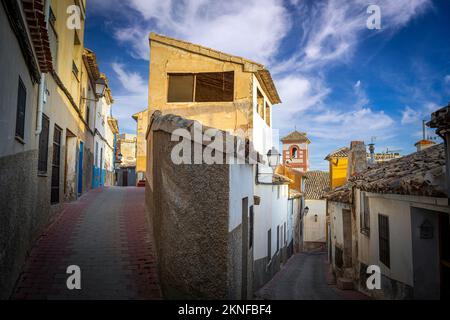 Narrow streets of the colorful and historic old town of Cehegin in the Region of Murcia Stock Photo