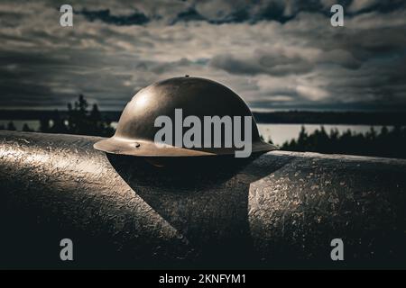 Brodie helmet (mark 1 Halmet) first used during the first world war (1914-1918)  by Canadian Expeditionary Force from 1916-1938. Stock Photo