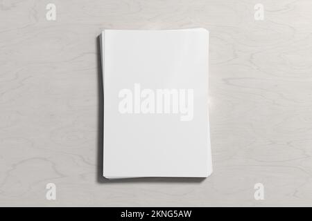 Stack of paper mockup on the white wooden table Stock Photo