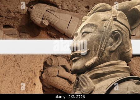 The Terracotta Army is a set of statues placed in the mausoleum of the first Qin emperor, placed in the city of Xi'an China. Stock Photo