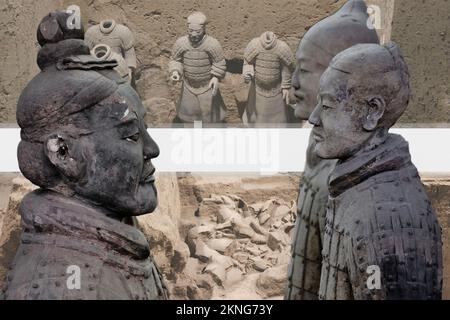 The Terracotta Army is a set of statues placed in the mausoleum of the first Qin emperor, placed in the city of Xi'an China. Stock Photo