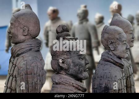 The Terracotta Army is a set of statues placed in the mausoleum of the first Qin emperor, placed in the city of Xi'an China. Stock Photo