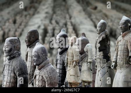 The Terracotta Army is a set of statues placed in the mausoleum of the first Qin emperor, placed in the city of Xi'an China. Stock Photo