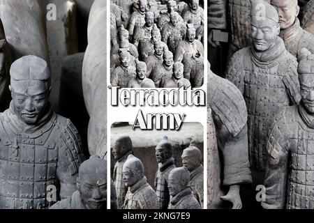 The Terracotta Army is a set of statues placed in the mausoleum of the first Qin emperor, placed in the city of Xi'an China. Stock Photo