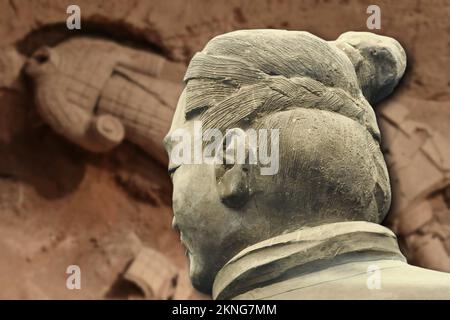 The Terracotta Army is a set of statues placed in the mausoleum of the first Qin emperor, placed in the city of Xi'an China. Stock Photo