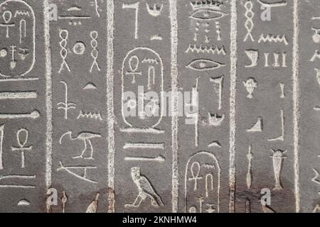 Carved ancient Egyptian writing or hieroglyphics-sacred carvings or mdju netjer meaning words of the gods Stock Photo
