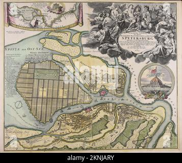 Vintage city plan of Saint Petersburg and area around it from 18th century. Maps are beautifully hand illustrated and engraved showing it at the time. Stock Photo