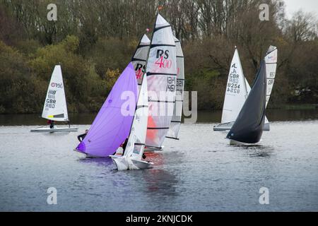 Sailboat race at Pennington Flash Stock Photo