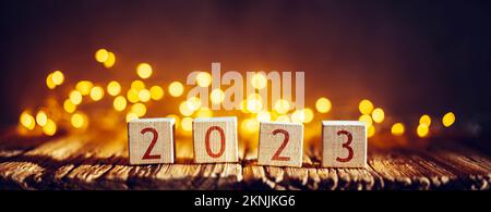 2023 date on wooden cubes calendar. New year coming concept Stock Photo