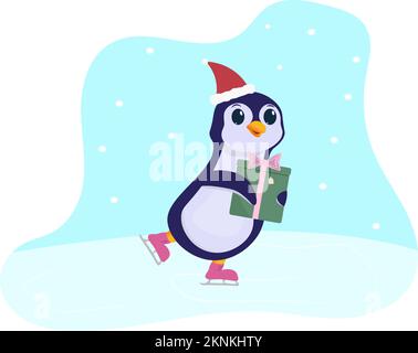 Christmas character penguin with present Stock Photo