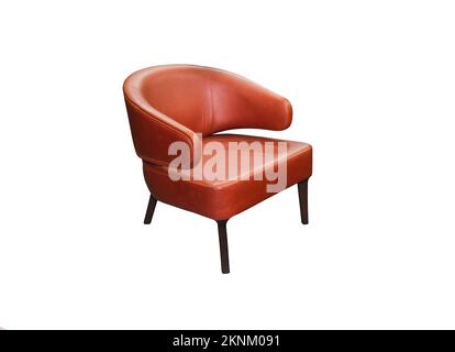 Comfortable red leather armchair on white background. Interior element Stock Photo