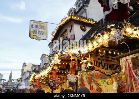 11/27/2022, Potsdam, Germany,  Christmas market Blue lights In the historic city center of Potsdam on the 1st of Advent 2022. Stock Photo