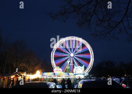 11/27/2022, Potsdam, Germany,  Christmas market Blue lights In the historic city center of Potsdam on the 1st of Advent 2022. Stock Photo