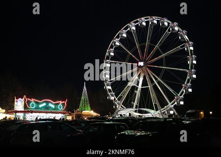 11/27/2022, Potsdam, Germany,  Christmas market Blue lights In the historic city center of Potsdam on the 1st of Advent 2022. Stock Photo