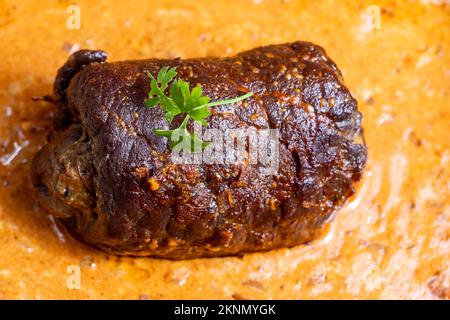german meat roulade in a casserole Stock Photo