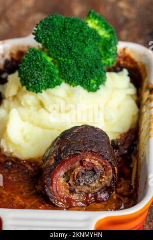 german meat roulade with mashed potatoes Stock Photo