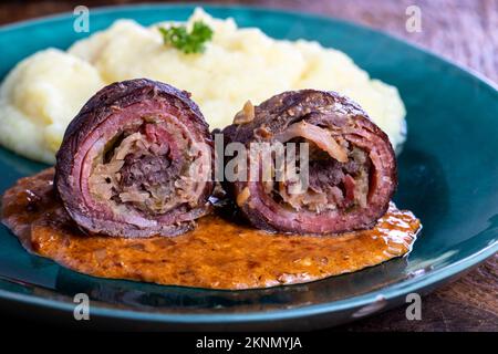 german meat roulade with mashed potatoes Stock Photo