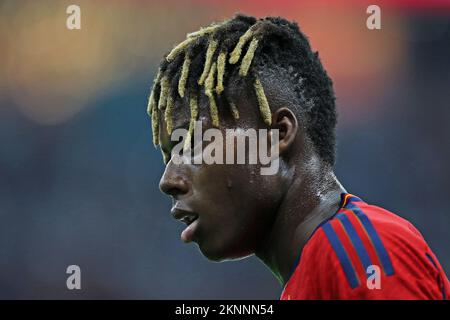 Al Khor, Qatar. 27th November 2022; Al Bayt Stadium, Al Khor, Qatar; FIFA World Cup Football, Spain versus Germany; Nico Williams of Spain, Credit: Action Plus Sports Images/Alamy Live News Stock Photo