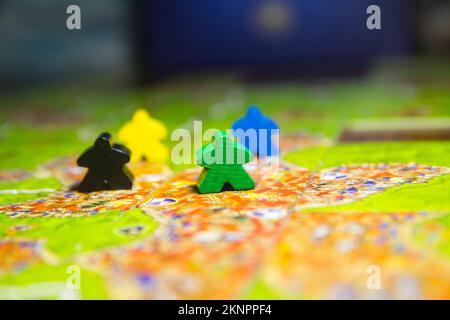 Board game carcassonne with chips close-up Stock Photo