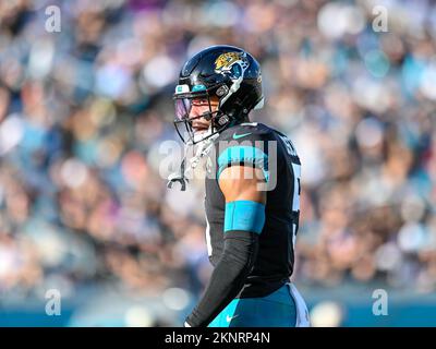 Jacksonville, FL, USA. 27th Nov, 2022. Jacksonville Jaguars safety Andre  Cisco (5) during a game against the Baltimore Ravens in Jacksonville, FL.  Romeo T Guzman/CSM/Alamy Live News Stock Photo - Alamy