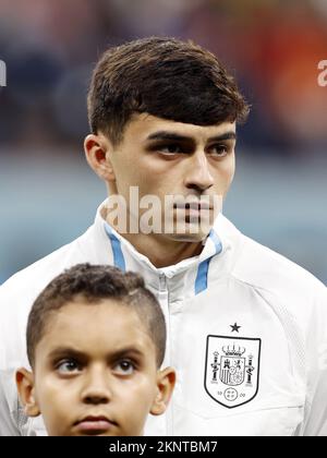 Al Khor, Qatar. 27th Nov, 2022. AL KHOR - Pedri of Spain during the FIFA World Cup Qatar 2022 group E match between Spain and Germany at Al Bayt Stadium on November 27, 2022 in Al Khor, Qatar. AP | Dutch Height | MAURICE OF STONE Credit: ANP/Alamy Live News Stock Photo