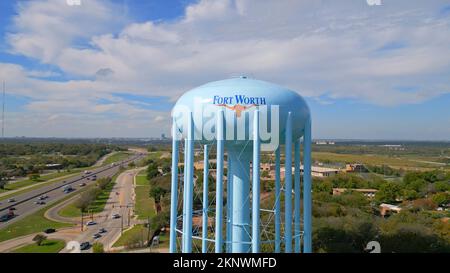 Fort Worth Water Tower from above - FORT WORTH, UNITED STATES - NOVEMBER 09, 2022 Stock Photo