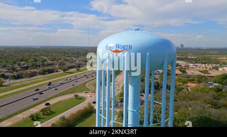 Fort Worth Water Tower from above - FORT WORTH, UNITED STATES - NOVEMBER 09, 2022 Stock Photo