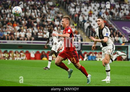 Dani Olmo of Spain and Niklas Sule of Germany during Spain v Germany match of the Fifa World Cup Qatar 2022 at Al Bayt Stadium in Doha, Qatar on November 27, 2022. Photo by Laurent Zabulon/ABACAPRESS.COM Stock Photo