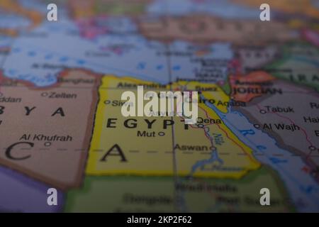 Egypt Travel Concept Country Name On The Political World Map Very Macro Close-Up View Stock Photograph Stock Photo