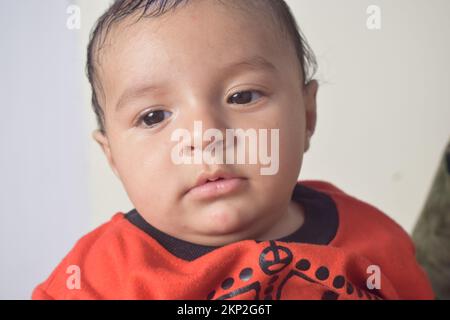Little Sweet Happy Baby Face Close-Up View Stock Photo