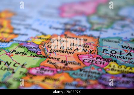 Berlin Travel Concept Country Name On The Political World Map Very Macro Close-Up View Stock Photograph Stock Photo