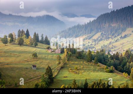 Sunrise over Sadova, a traditional Romanian village Stock Photo