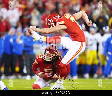 Kansas City Chiefs place-kicker Harrison Butker (7) walks off the field ...